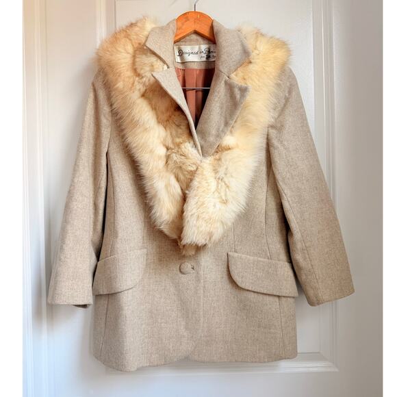 Vintage 1970s Lilli Ann San Francisco Wool Pants Suit Fur Collar Statement Retro - Picture 2 of 9